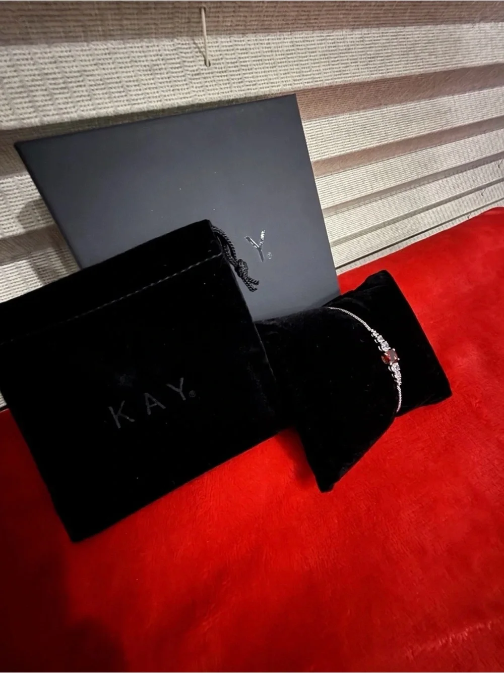 Kay Jewelers Sterling Silver Bracelet with Garnet Stone and Sapphire  Accents